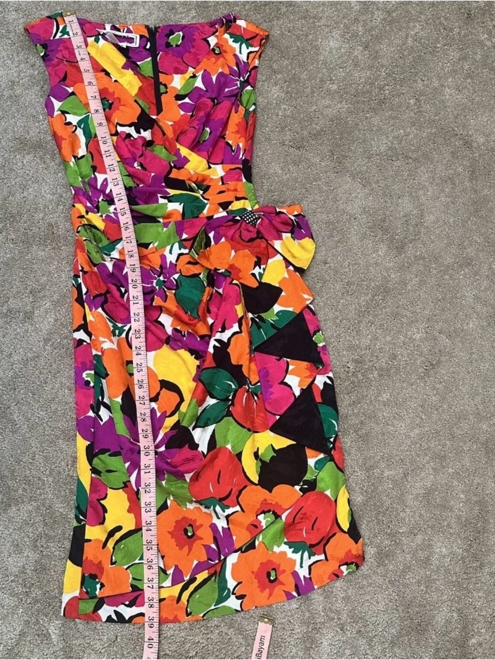 Vintage 80s 90s 100% Silk A.J. Bari Floral Garden Party Knee Length Dress Sz 2 - Picture 7 of 8
